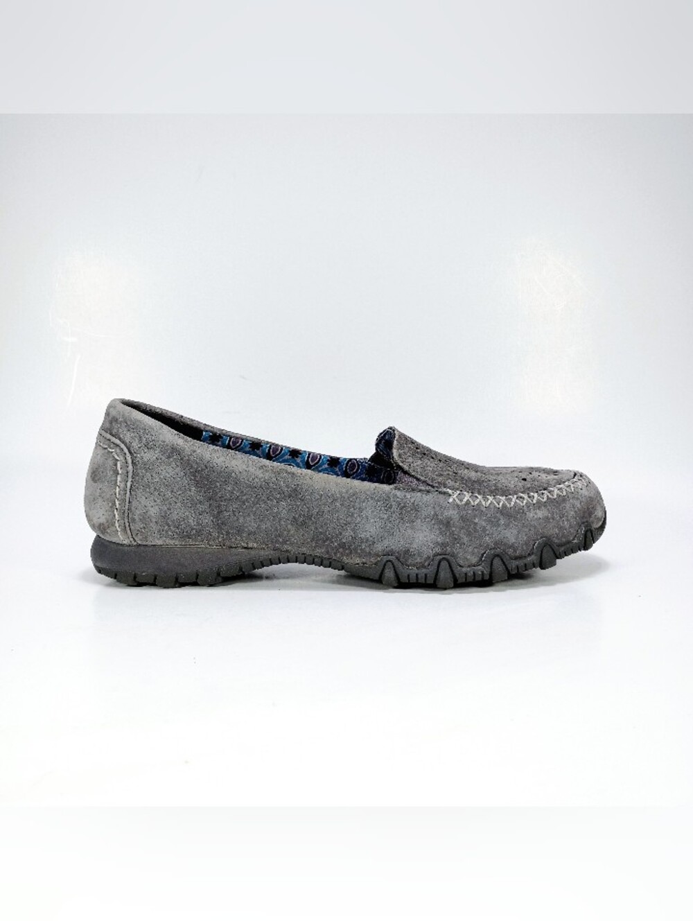 Skechers Bikers Expressway Womens 7 Relaxed Fit Grey Suede Slip On Loafers